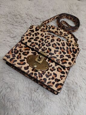 Miss Albright Anthropologie Leopard Print 100% Real Calf Hair Crossbody Rare